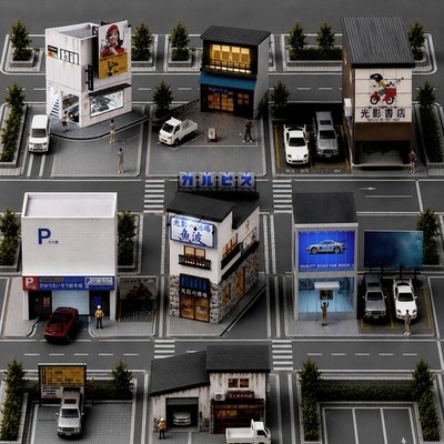 US 1/64 Garage Diorama Model LED Diecast Parking Lot Scene Display City Building