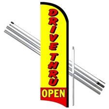 Drive Thru Open Premium Windless  Feather Flag Bundle (Complete Kit) OR Optional