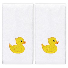 2Pcs Rubber Ducky Hand Towels Cotton Embroidered Bathroom Towels Yellow Duck