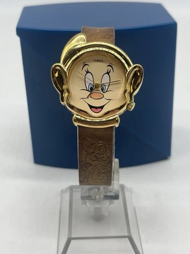 35mm DISNEY TIMEX SNOW WHITE SEVEN DWARf DOPEY GOLD QUARTZ WRIST WATCH