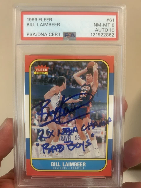 1986 Fleer Bill Laimbeer #61 signed PSA 8 Auto 10 With Inscriptions