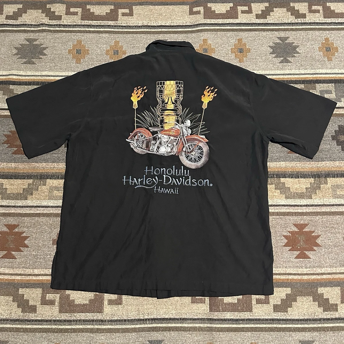 Harley-Davidson Silk Hawaiian Casual Button-Down Shirts for Men