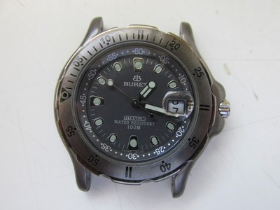 Burett Titanium Swiss Watch Men 39mm Black Dial Silver Tone New Battery