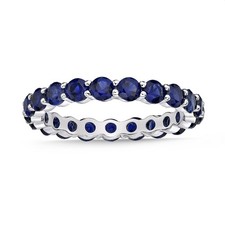 3 Round Created Sapphire 925 Sterling Silver Ring, Size - 7