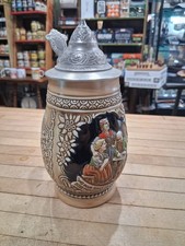 Ceramarte Lidded Beer Stein – Brazil Pottery with Pewter Lid (10")