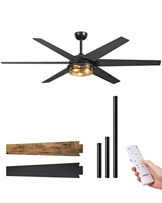 EDISHINE 70'' Large Farmhouse Ceiling Fans & Lights, Dual Finish 6 Blades,6 Speed