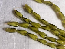 Green Over White 18mmX7mm German Vintage Beads ~ 6 Beads