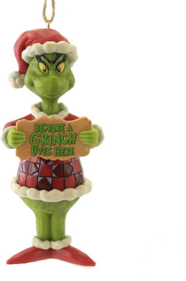 Enesco Jim Shore Dr. Seuss Beware a Grinch Lives Here Hanging Ornament, 5 Inch, 