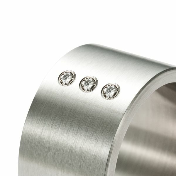 Bague Acier Inoxydable 3 Diamants - Alliance Monomania Taille 49 - 0,04 Kt