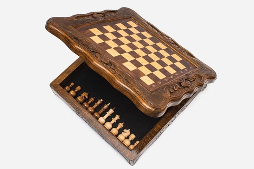 chess set 15.7 inch Gorgeous Big Walnut Wood Armenian Large High Detail Unique - Picture 3 of 6