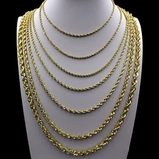 10K Yellow Gold 2mm-6mm Diamond Cut Rope Chain Necklace or Bracelet 16" - 30"