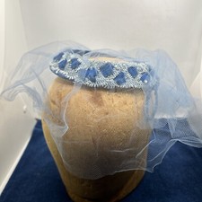 Vintage Ringlet Hat 1960's Blue With Blue Netting With Rhinestones