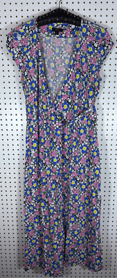 J. Crew Womens Floral Fabrizia Jersey Wrap Dress Short Sleeve Midi size S