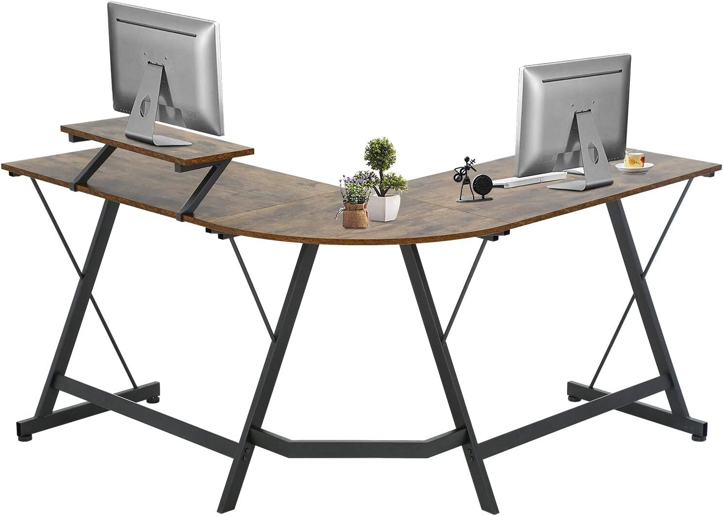 Computer Desk, 51 Inchs L Shaped Desk with Large Monitor Stand Home Office Desk-image