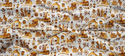 Vintage Fabric Cotton Fabric Country Farm Amish Folkart 34 in x 34 in. - Picture 2 of 5