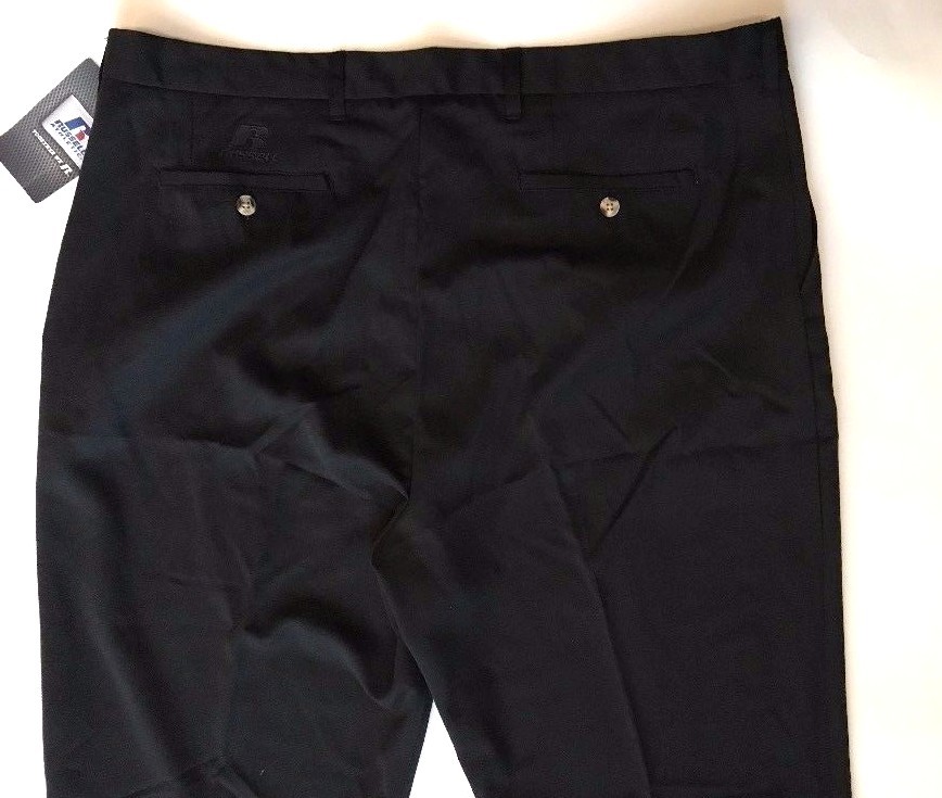 Russell Athletics Mens Black Flat Front Dress Pant Unfinished Hemmed