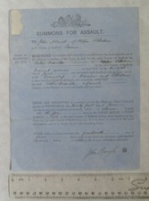 1871 Summons for Assault, John Alcock of Upper Elkstone beat Esther Deaville