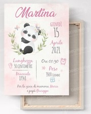 Quadro NASCITA 30x40 bambina Panda - idea regalo cameretta compleanno bimba