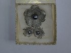 LOVELY DELICATE FILIGREE FLOWER EARRINGS & BROOCH PIN SET ORIG. BOX ENGLAND BROS — photo 4
