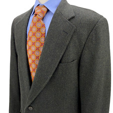 Jos A Bank Dark Green Herringbone Tweed Wool Blazer Sport Jacket Mens 44R USA