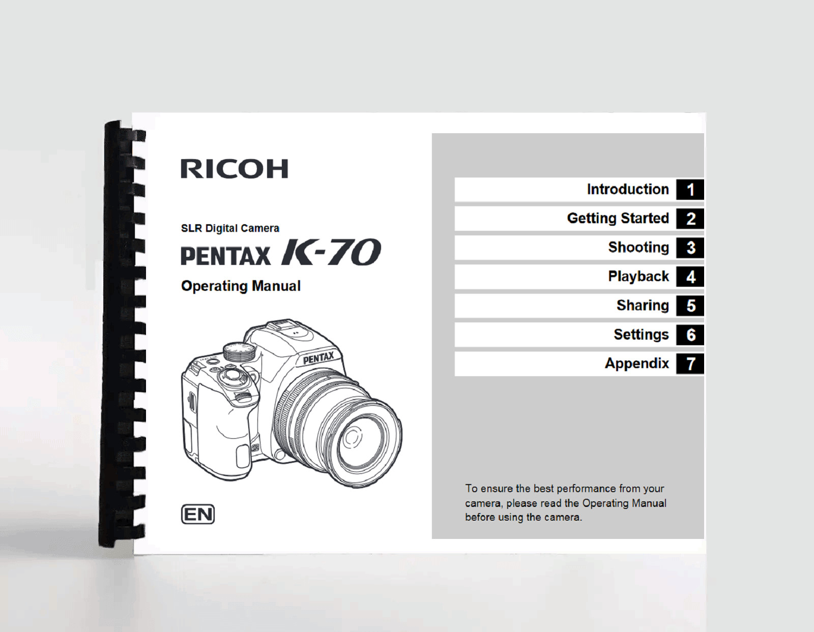 Owners Manual for Ricoh Pentax K-70 K70 Camera