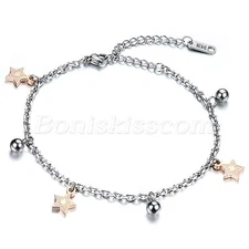 Women's Charm Pentagram Star Bead Stainless Steel Delicate Anklet Bracelet Gift