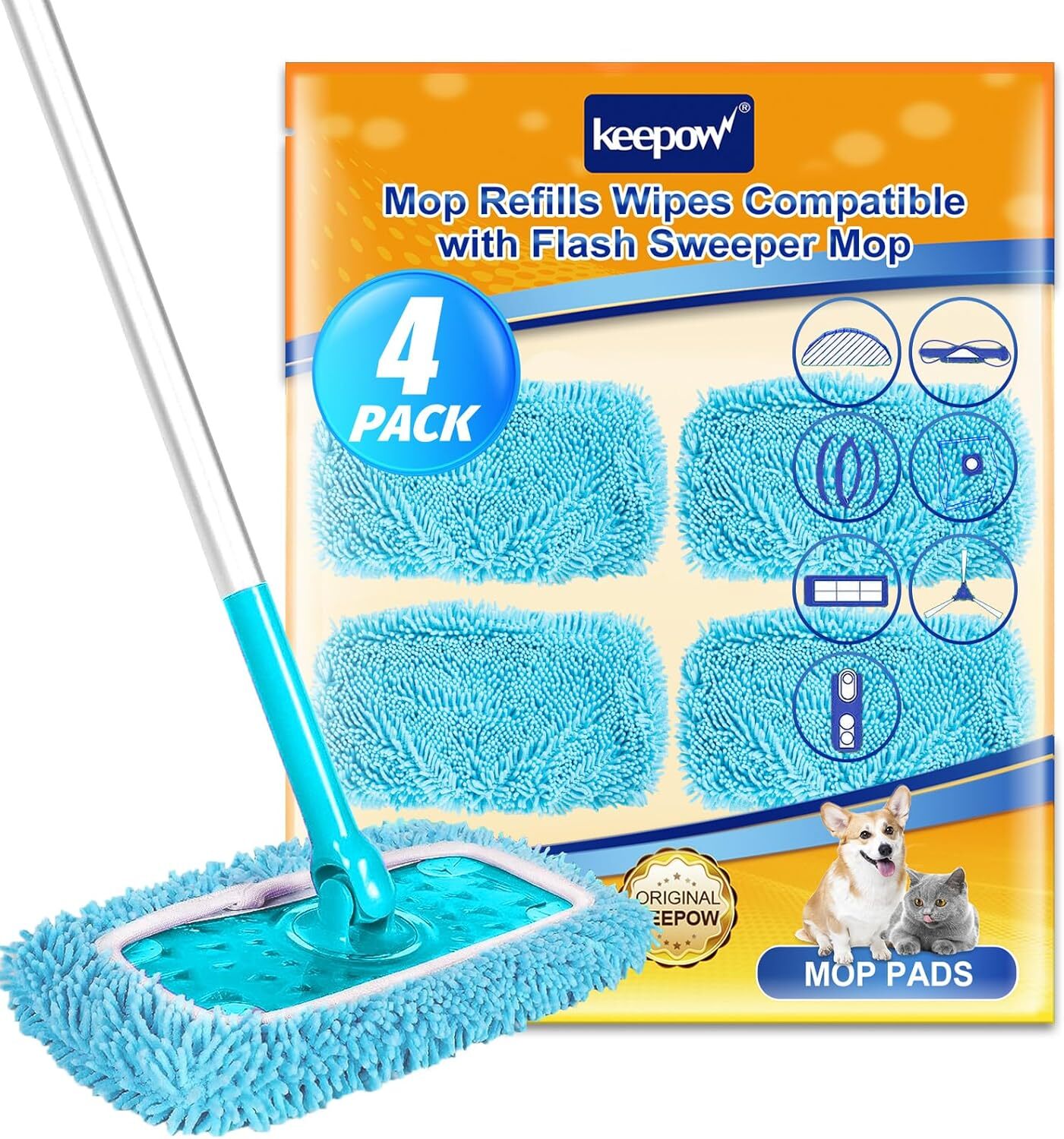KEEPOW Reusable Mop Pads Compatible with Flash Speed Mop Refill Wipes, Dry Pads