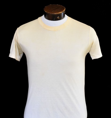 Vintage 60s Dirty White Blank Paper Thin Tee Size Small to Medium - Picture 2 of 9