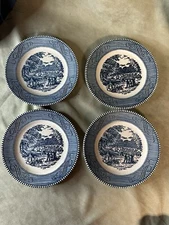 Set Of 4 Royal China Currier And Ives, Bread And Butter Plates Harvest Time