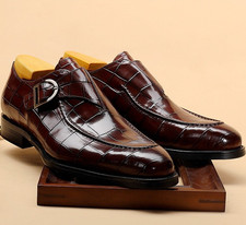 Men Buckle Strap Formal Block Heel Round Toe Wedding Dress Crocodile Shoes New