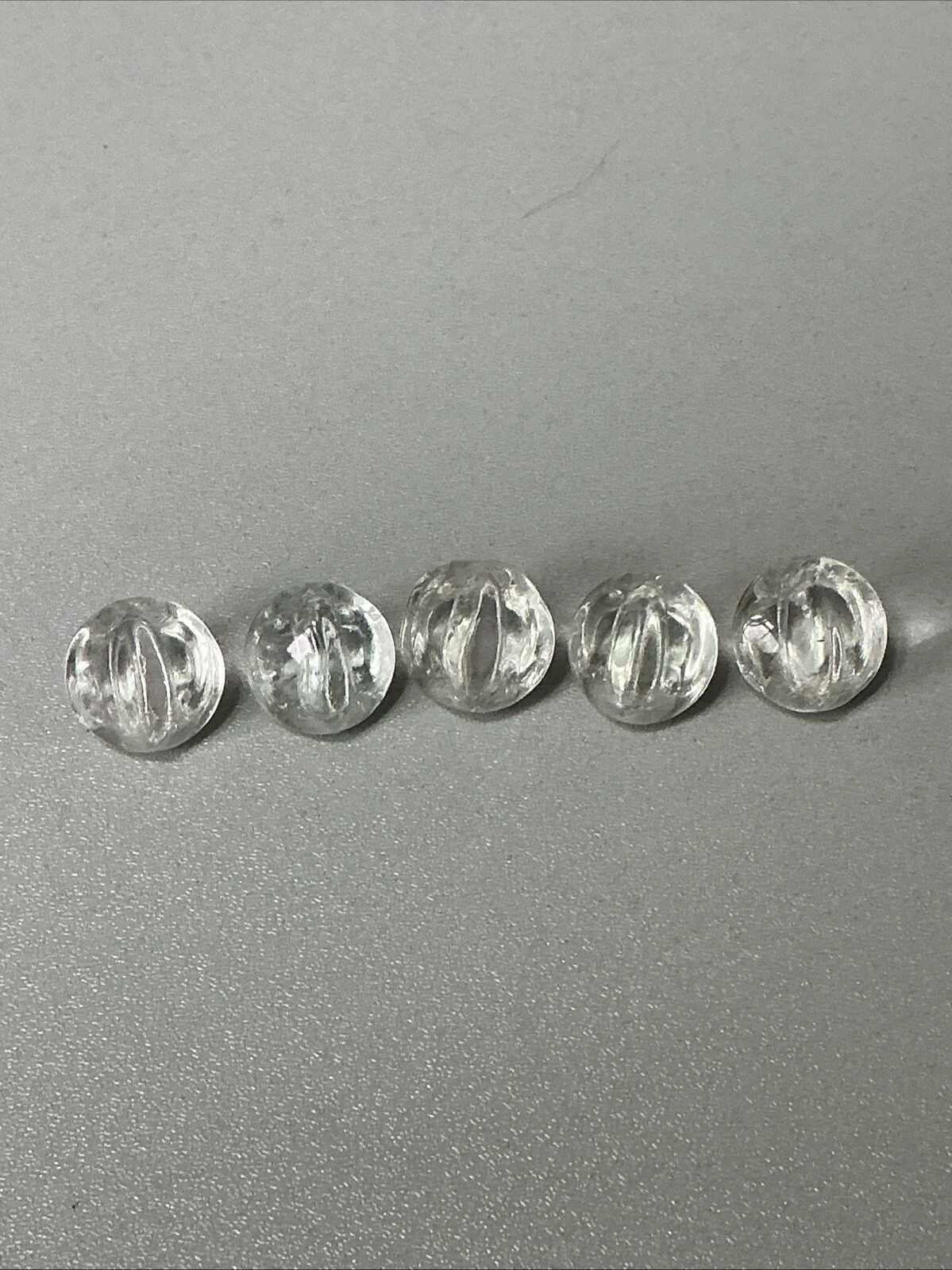 (5) Antique Clear Glass Tunnel Shank 1/2” Buttons Pinched Bubble Top UFO X10