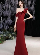 Trendy Red Flounce One Shoulder Fishtail Gown Sexy Evening Party Prom Dresses