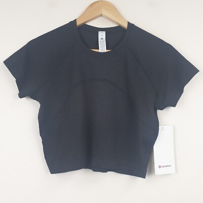 Lululemon Top Damen UK 10 schwarz Swiftly Tech 2.0 kurz geschnitten nahtlos Fitnessstudio Yoga
