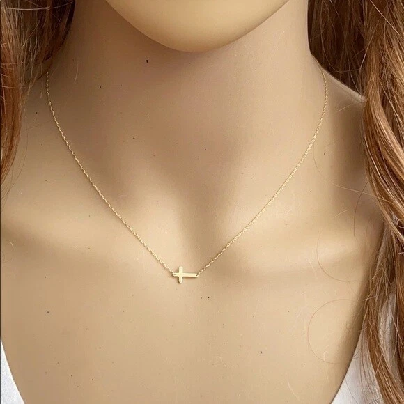 14k sideways cross necklace deals