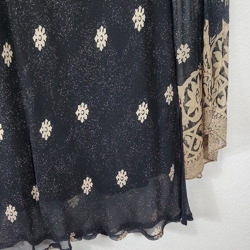 Vintage Women 100% Silk Sheer Long Sleeve Tunic Top Size 2X Black Fairy Whimsy - Picture 3 of 12