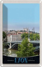 Blechschild 18x12 cm Lyon Br&uuml;cke Frankreich Fluss Schloss Abenteuer Reisen Urlau