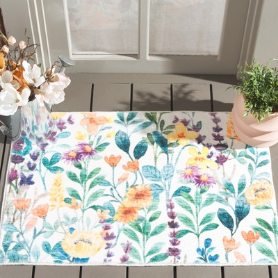 Door and Kitchen Mat Collection Area Rug - 2' x 3', Ivory/Green, Geometric De...