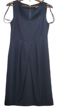 Tahari Formal Zippered Dress ASL Women Sz 6  Black Vneck Sleeveless Lined Midi