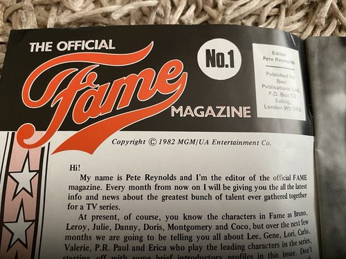 Vintage Nov 1982 -Rare Edition No 1 , The Official Fame Magazine From Tv Series - Picture 2 of 7