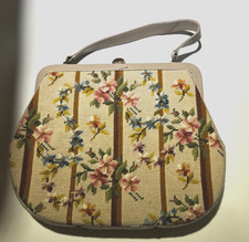 Vintage 1950s Floral Needlepoint Tapestry Handbag