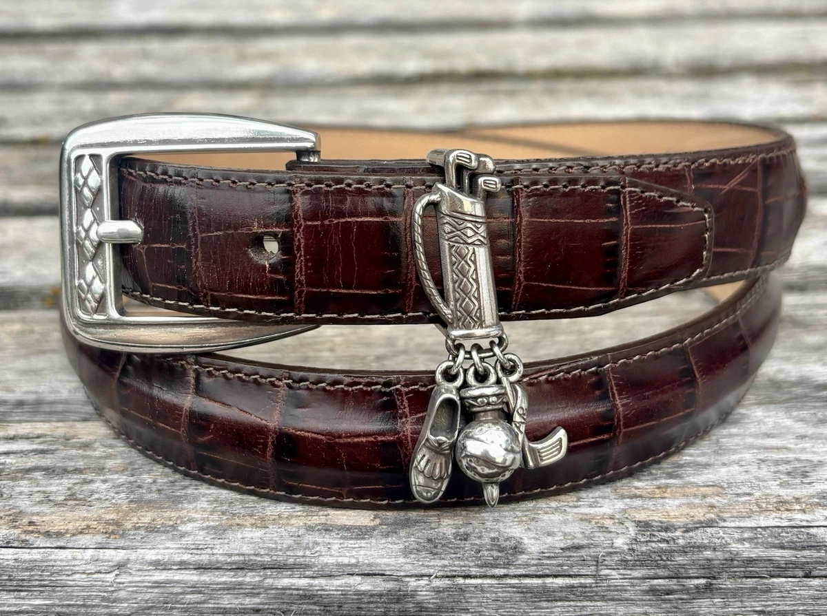 Vintage Y2K Brighton Brown Mock Croc Leather Western Buckle Belt Large Vintage Brighton Brown Crocodile Leather Belt With Silver  main image 3