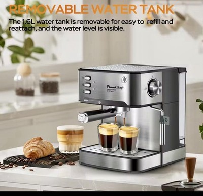 Plum Chef 20 Bar Espresso Machine with Milk Frother, Dual Shot