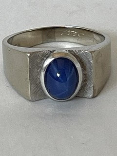 14K White Gold Blue Sapphire Ring 9.5 Stamped HM Inscribed Love Jean 7g