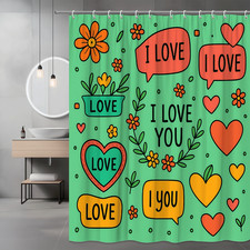 Cute Love Themed Shower Curtain for Kids Bathroom Decor