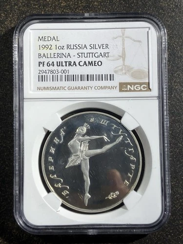 1992 1oz Russia Silver Medal Ballerina Stuttgart numismatic Convention NGC PF64