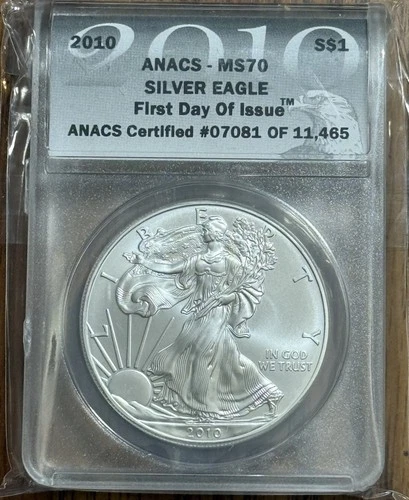 2010 ANACS MS70 ASE 1oz American Silver Eagle $1 Coin. First Day of Issue Deal!!