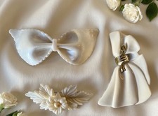 Vtg 80s 90s Lucite Acetate Bow Flower Hair Clips Barrettes Lot 3 Cream Pearl