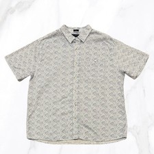 EvenTide Men’s Blue Floral Linen Blend Short Sleeve Collared Button Up, Size L