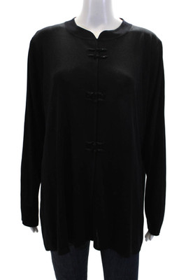 Misook Womens Cotton Long Sleeve Clasp Knitted Cardigan Black Size XL