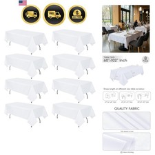 8 Pack White Rectangle Table Cloth 60 x 102 Inch For 6 Foot Tables